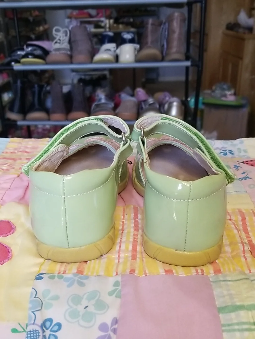 Livie & Luca Patent Leather Mary Janes in Mint Green and Pink Size 12 Petals